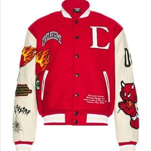 Civil Regime "Flames" SZ XX Large Varsity Jacket Red Flaming Roses Devil Skull